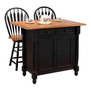 Sunset Trading Black Cherry Selections 3-Piece Wood Kitchen Island Set in Black