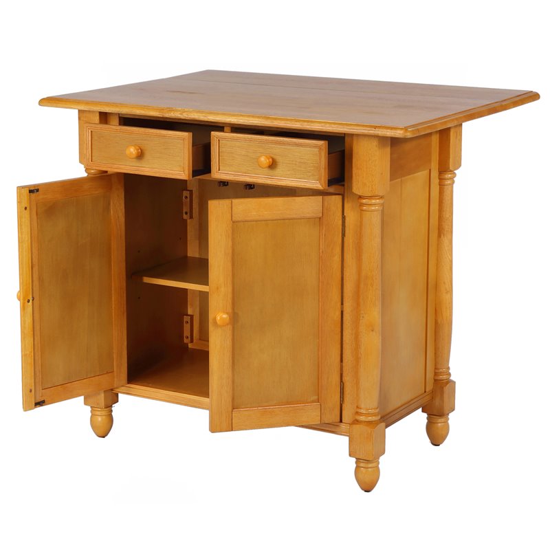 Sunset Trading Oak Selections 3-Piece Expandable Wood Kitchen Island Set in Oak