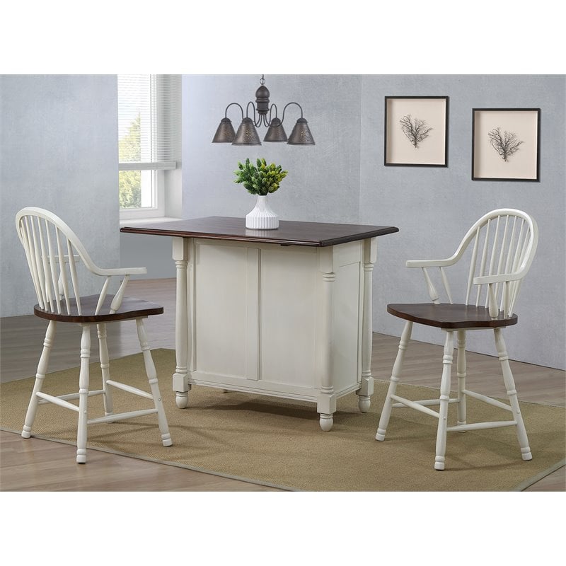 Sunset Trading Andrews 3-Piece Expandable Wood Kitchen Island in Antique White