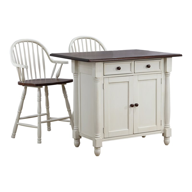 Sunset Trading Andrews 3-Piece Expandable Wood Kitchen Island in Antique White