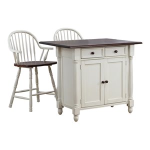 Sunset Trading Andrews 3-Piece Expandable Wood Kitchen Island in Antique White