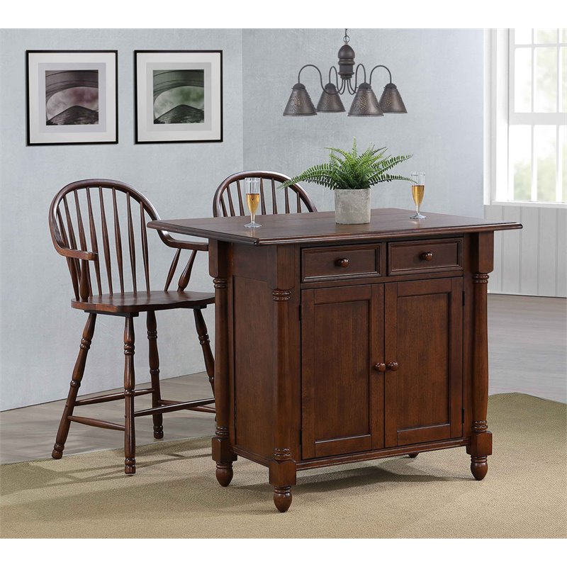 Sunset Trading Andrews 3PC Extendable Drop Leaf Wood Kitchen Island in Chestnut