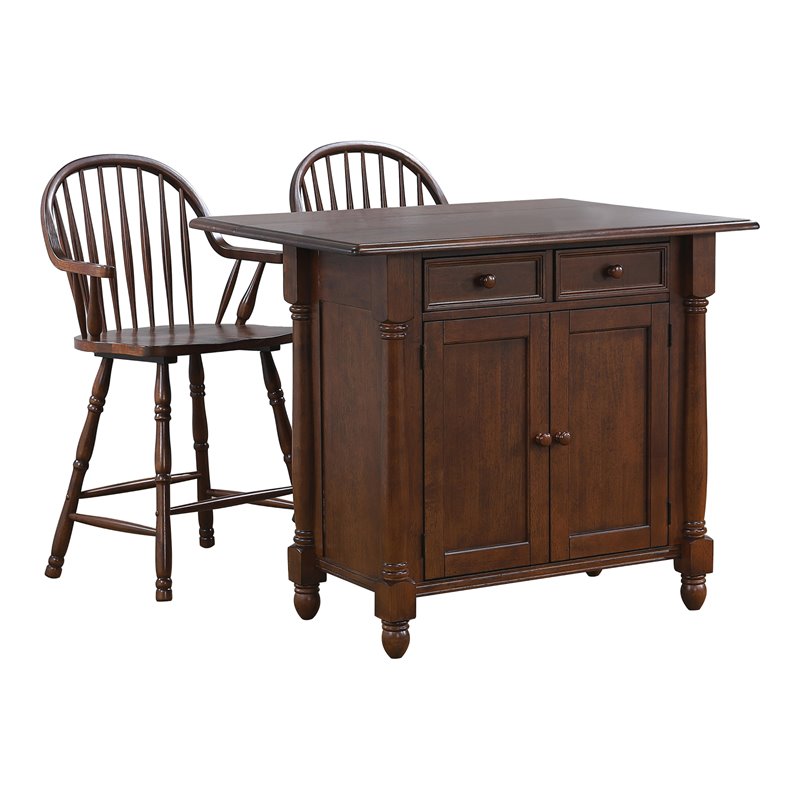 Sunset Trading Andrews 3PC Extendable Drop Leaf Wood Kitchen Island in Chestnut
