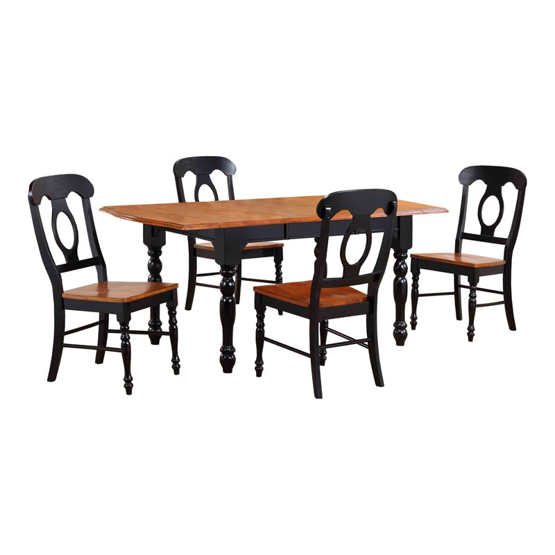 Sunset Trading Black Cherry Selections 5-Piece Wood Dining Table Set in Black