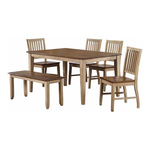 Sunset Trading Brook 6-Piece 60&quot Rectangular Wood Dining Set with Bench in Cream