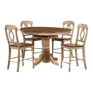 Sunset Trading Brook 5PC Extendable Wood Dining Set & Napoleon Stools in Cream