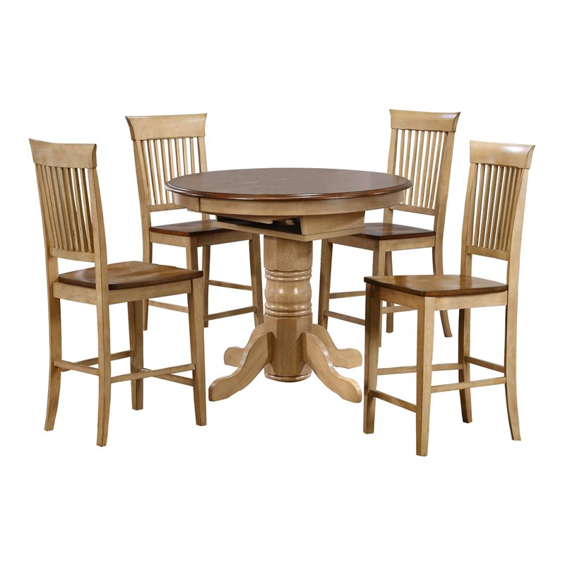 Sunset Trading Brook 5-Piece Extendable Wood Dining Set & Slat Stools in Cream