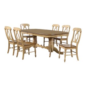 Sunset Trading Brook 7-Piece 96&quot Oval Extendable Wood Dining Set in Light Cream