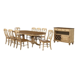 Sunset Trading Brook 10-Piece 96&quot Oval Extendable Wood Dining Set in Light Cream