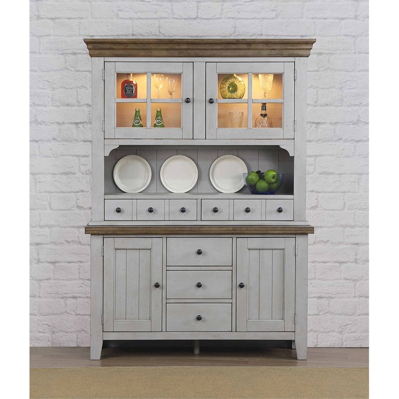 Sunset Trading Country Grove Wood Buffet and Lighted Hutch in Gray/Brown