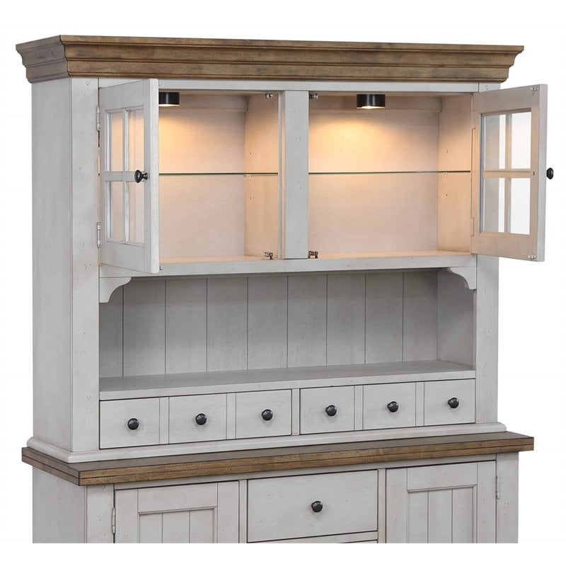 Sunset Trading Country Grove Wood Buffet and Lighted Hutch in Gray/Brown