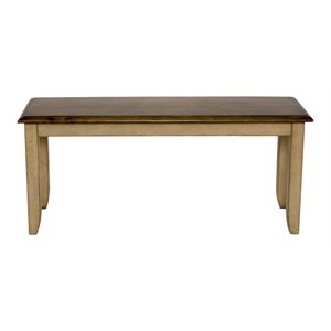 Sunset Trading Brook 42&quot Farmhouse Wood Dining Bench in Light Cream/Warm Brown