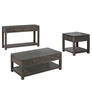 Sunset Trading Shades of Gray 3-Piece Wood Living Room Table Set in Gray