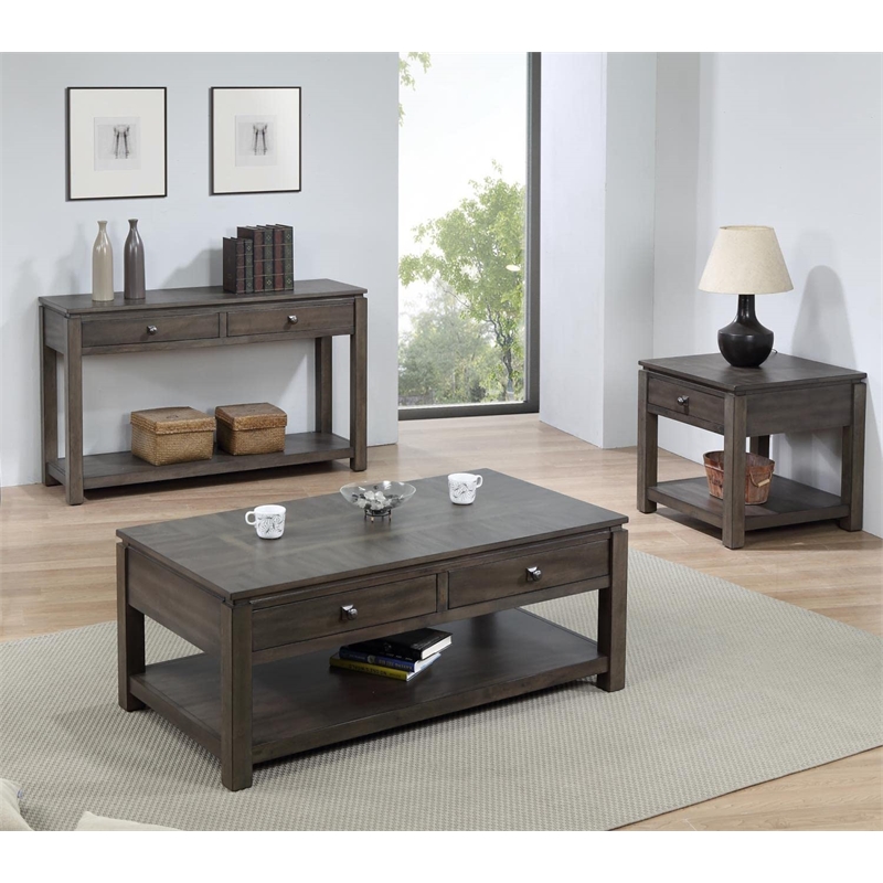 Sunset Trading Shades of Gray 3-Piece Wood Living Room Table Set in Gray