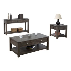 sunset trading shades of gray 3-piece wood living room table set in gray