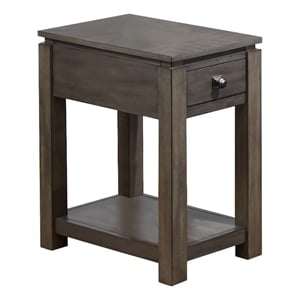 Sunset Trading Shades of Gray Wood Narrow End Table with Drawer & Shelf in Gray