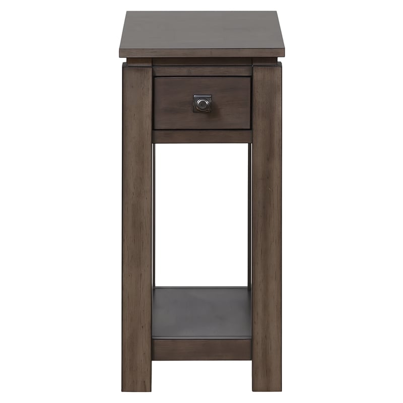 Sunset Trading Shades of Gray Wood Narrow End Table with Drawer & Shelf in Gray