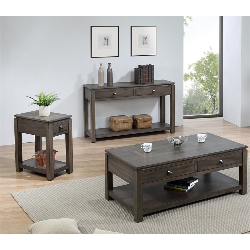 Sunset Trading Shades of Gray 3-Piece Drawers Wood Living Room Table Set in Gray