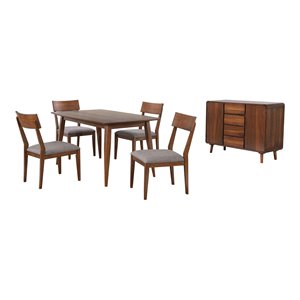 Sunset Trading 6-Piece 60&quot Rectangular Mid-Century Wood Dining Set in Walnut