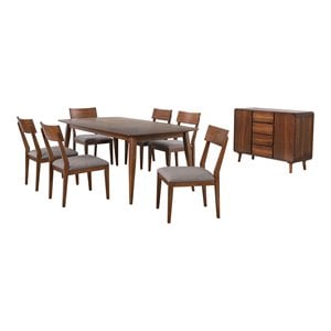 Sunset Trading 8-Piece 78&quot Rectangular Mid-Century Wood Dining Set in Walnut