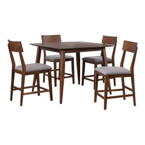 Sunset Trading 5-Piece 48&quot Square Mid-Century Wood Pub Dining Set in Walnut