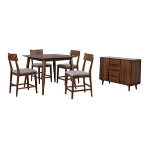 Sunset Trading 6-Piece 48&quot Square Mid-Century Wood Pub Dining Set in Walnut