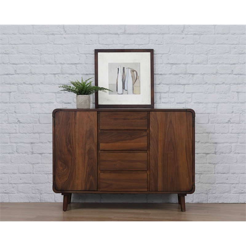 Sunset Trading Mid-Century Wood Server 4 Drawers & 2 Storage Cabinets in Walnut