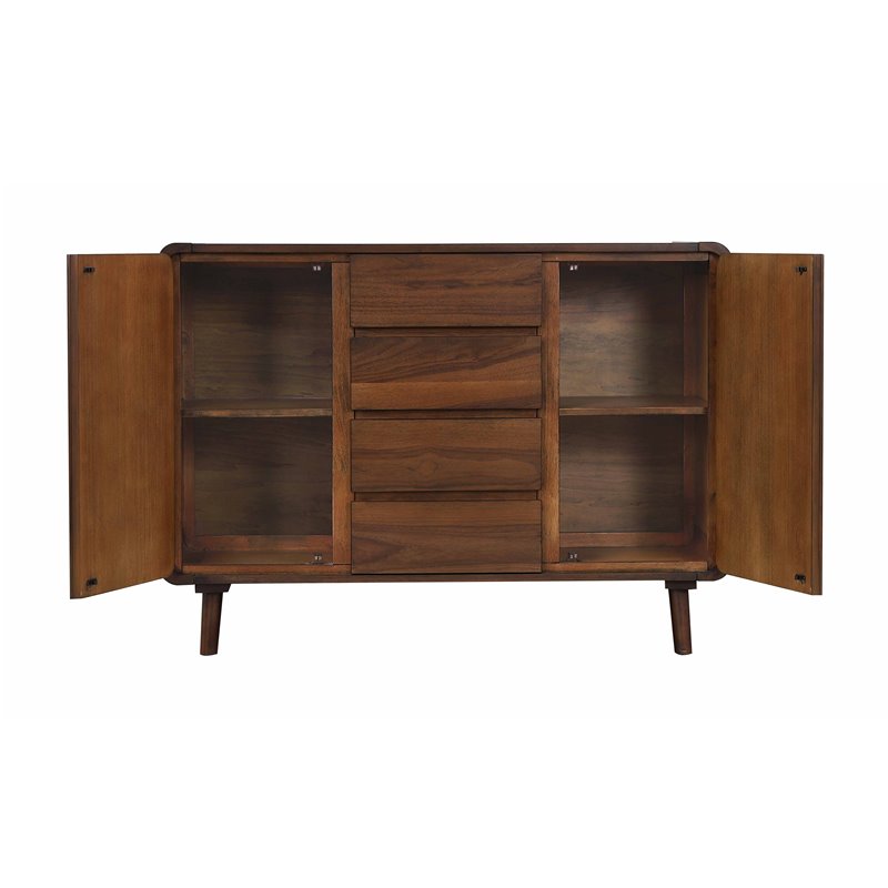 Sunset Trading Mid-Century Wood Server 4 Drawers & 2 Storage Cabinets in Walnut