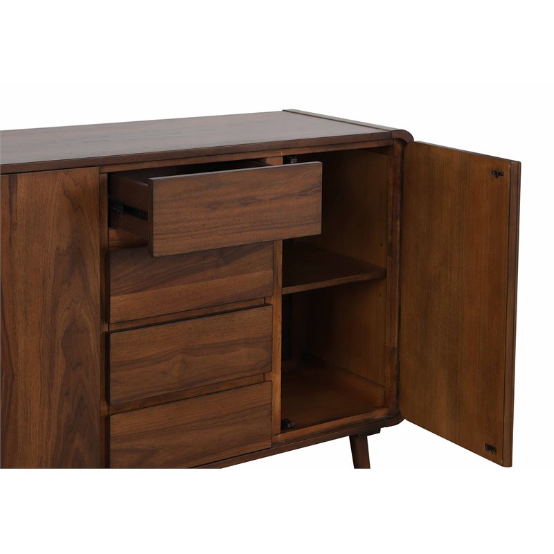 Sunset Trading Mid-Century Wood Server 4 Drawers & 2 Storage Cabinets in Walnut
