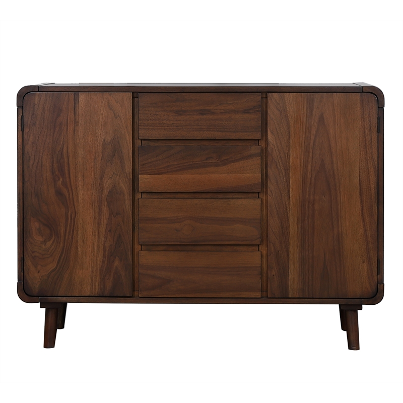 Sunset Trading Mid-Century Wood Server 4 Drawers & 2 Storage Cabinets in Walnut