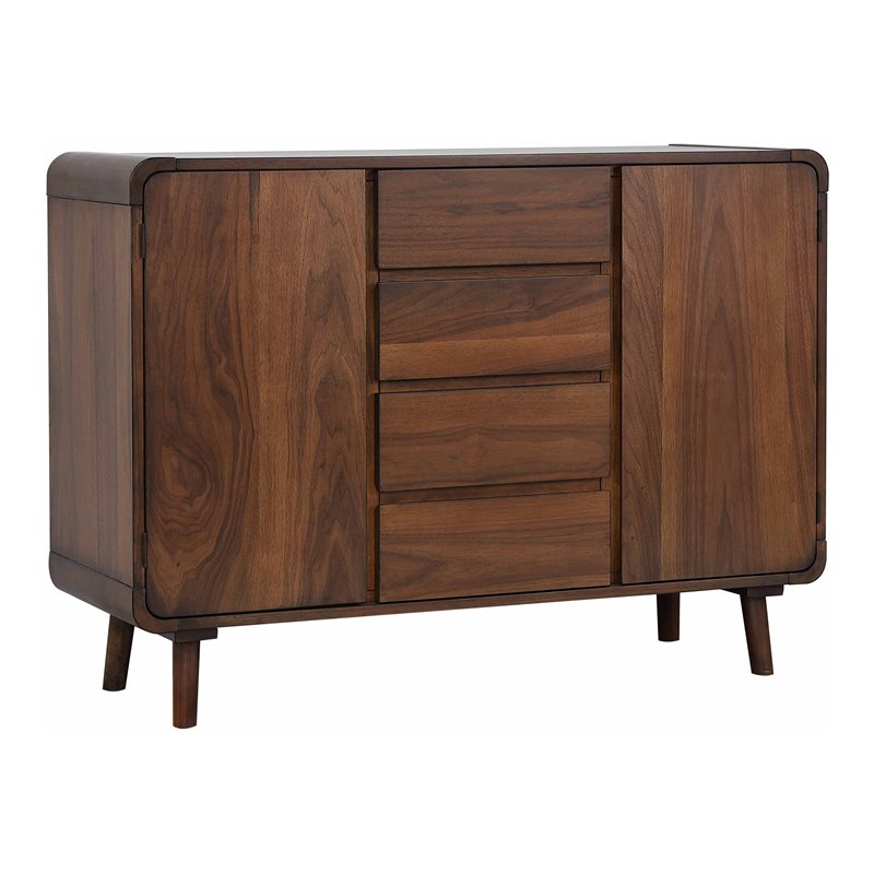 Sunset Trading Mid-Century Wood Server 4 Drawers & 2 Storage Cabinets in Walnut
