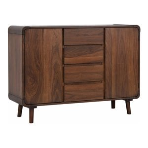 Sunset Trading Mid-Century Wood Server 4 Drawers & 2 Storage Cabinets in Walnut