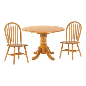 Sunset Trading Oak Selections 3PC 42&quot Round Extendable Wood Dining Set in Oak