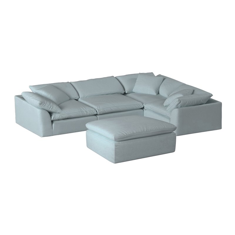 Sunset Trading Puff 5-Piece Slipcovered Modular Fabric Sectional in Blue