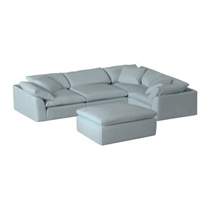 Sunset Trading Puff 5-Piece Slipcovered Modular Fabric Sectional in Blue