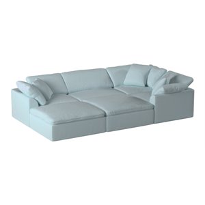 Sunset Trading Puff 6PC Slipcovered Modular Pit Fabric Sectional in Blue