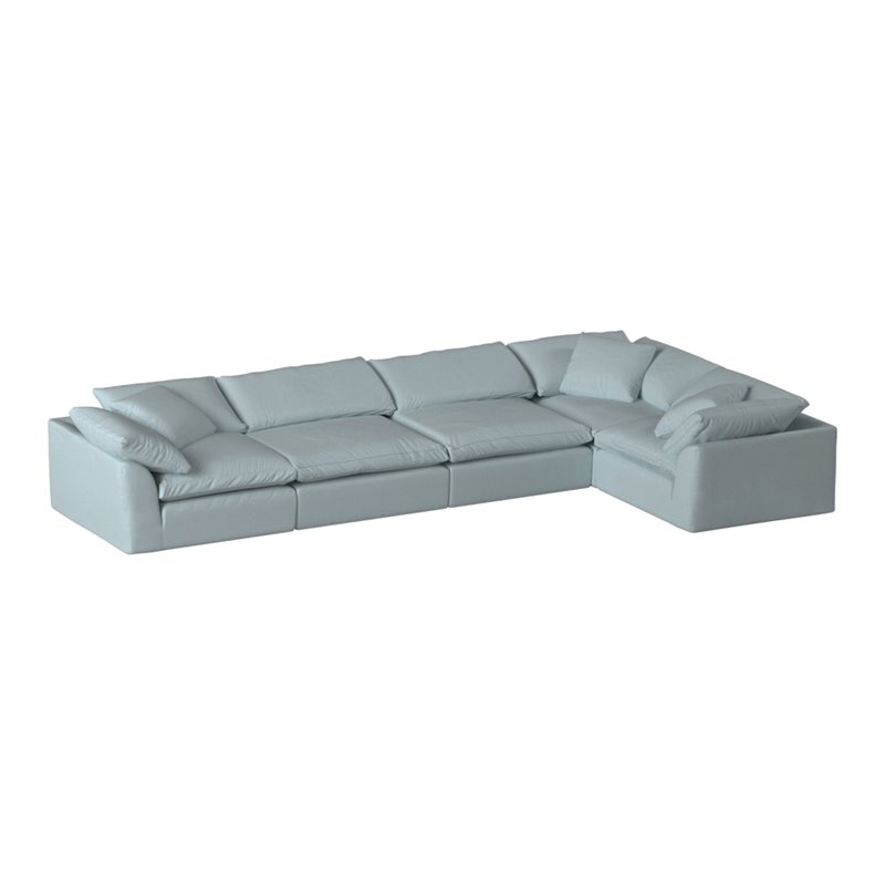 Sunset Trading Puff 5PC Slipcovered Modular Fabric Sectional Sofa in Blue