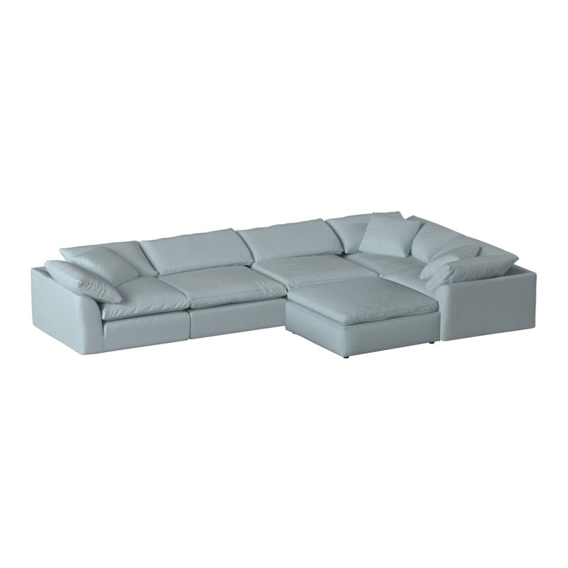 Sunset Trading Puff 6PC Slipcovered Modular Fabric Sectional Set in Blue