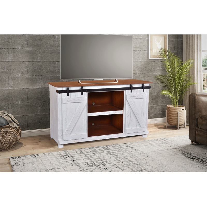 Sunset Trading Stowe Barn Door Wood Console/Media Cabinet/TV Stand in White