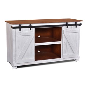 Sunset Trading Stowe Barn Door Wood Console/Media Cabinet/TV Stand in White