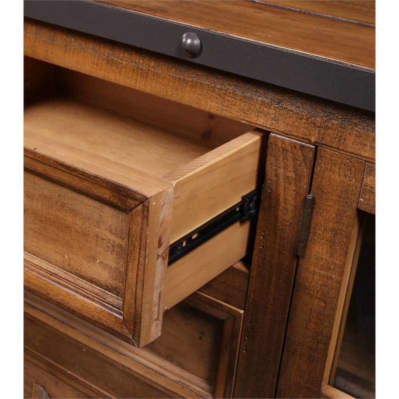 Sunset Trading Rustic City Wood Sideboard with Wheels in Distressed Oak