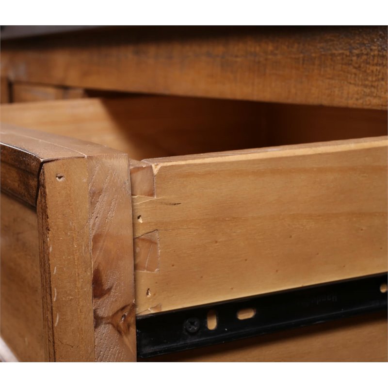Sunset Trading Rustic City Wood Sideboard with Wheels in Distressed Oak