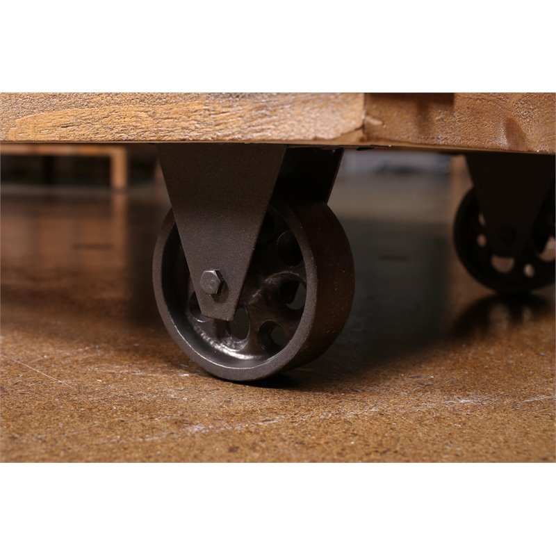 Sunset Trading Rustic City Wood Sideboard with Wheels in Distressed Oak