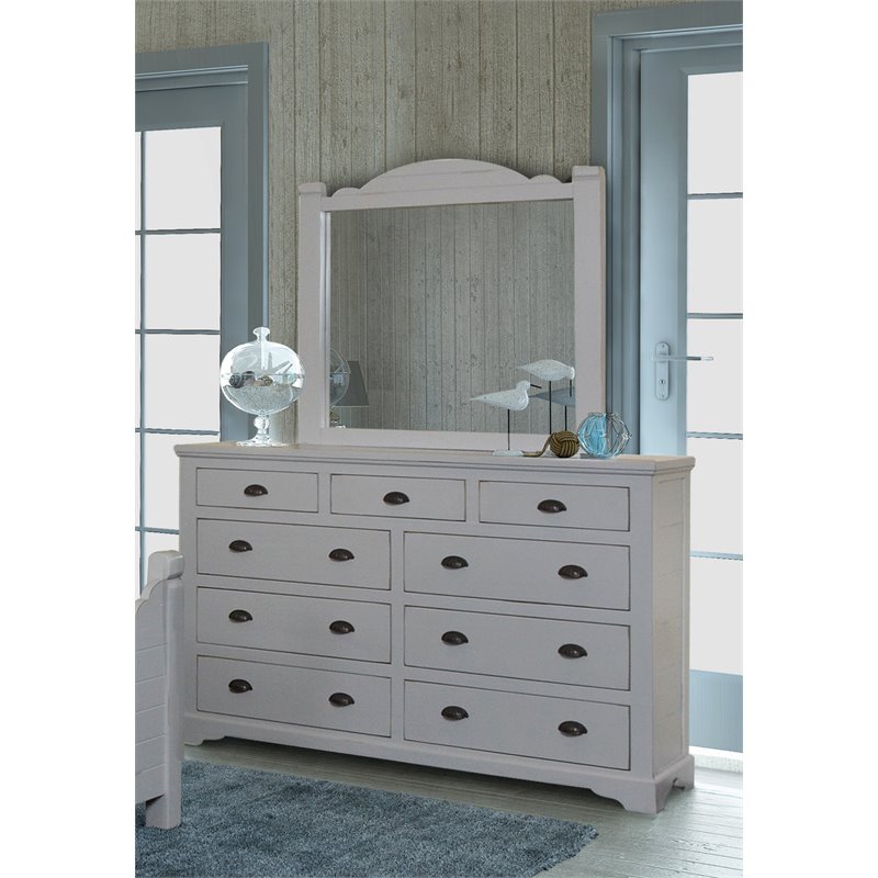 Sunset Trading Coastal Charm Solid Pine Wood Mirror in Passion Gray