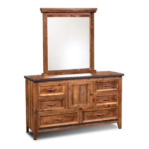 sunset trading rustic city wood dresser and mirror with 6-drawer in rustic oak