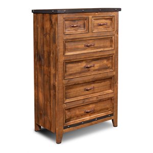 sunset trading rustic city 6-drawer contemporary wood chest in rustic oak