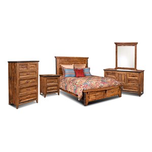sunset trading rustic city 5-piece contemporary wood king bedroom set in oak