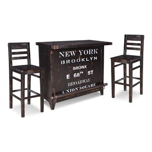 sunset trading graphic 3-piece contemporary wood wine bar set in black