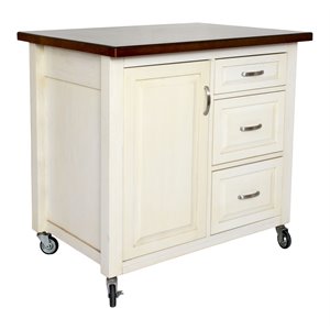 Sunset Trading Andrews Wood Kitchen Cart in Distressed Antique White & Chestnut