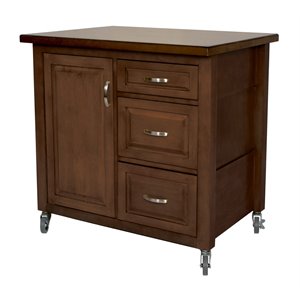 sunset trading andrews 3-drawer wood kitchen cart in distressed chestnut brown